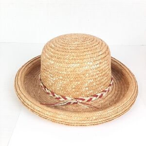 🔥Arlin Women’s Straw Hat Rolled Edge Bowler Derby Bucket Style 100% Straw Hat